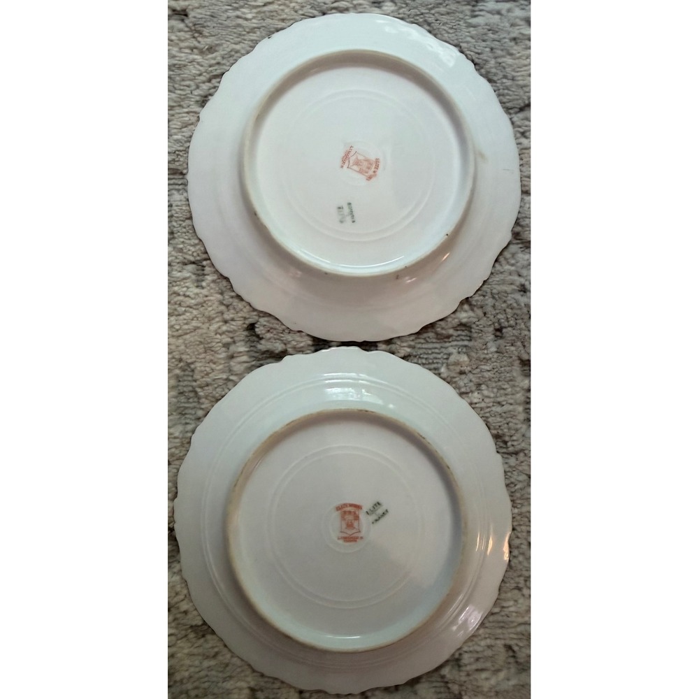 Elite Works Limoges France Pink Rose Gold Gilt Scalloped 6.25  Plates Set of 2 - Picture 4 of 5